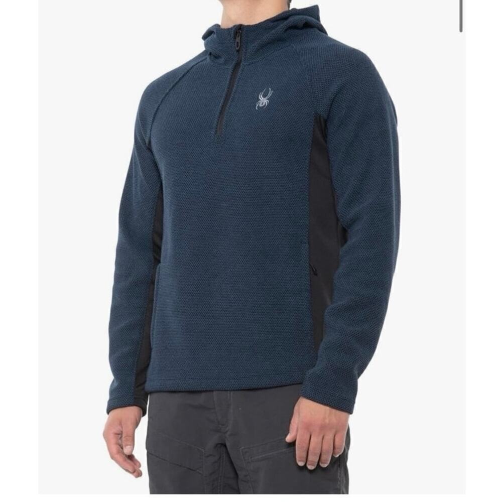 SPYDER Boundless Half Zip Hooded Waffle Knit  Sweater Frontier Blue Size Large